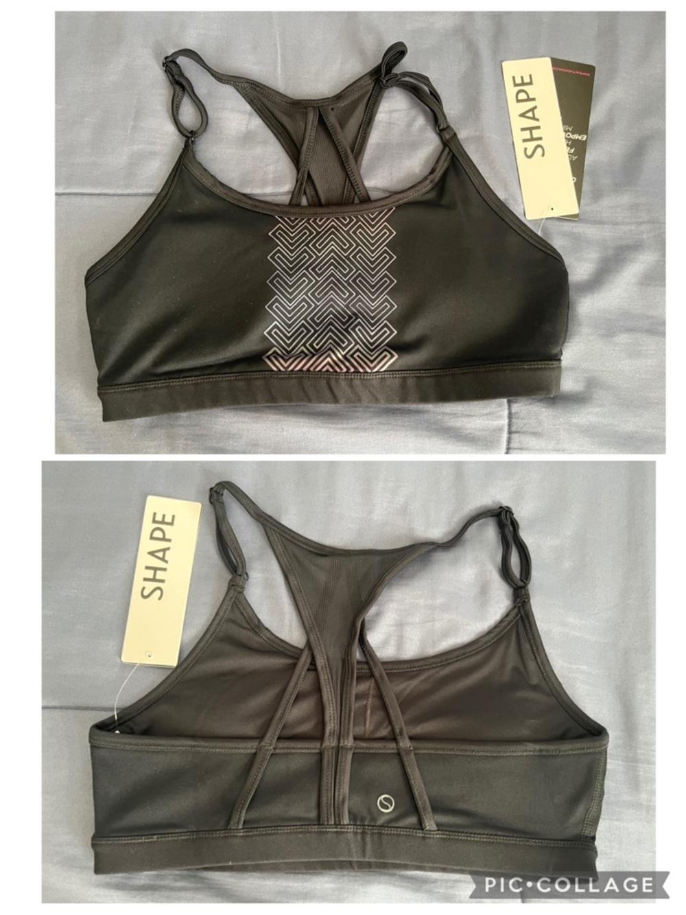 NWT Shape Ensemble Sports Bra in Black G-Force Print - Sz Large